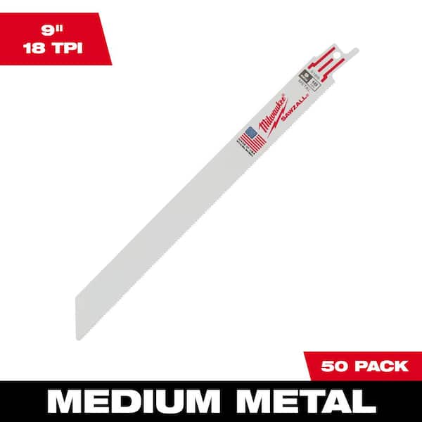 Milwaukee 9 in. 18 TPI Medium Metal Cutting SAWZALL Reciprocating Saw Blades (50-Pack)