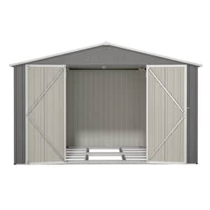 10 ft. W x 8 ft. D Grey Metal Storage Shed with Foundation and Double Door (80 sq. ft. )