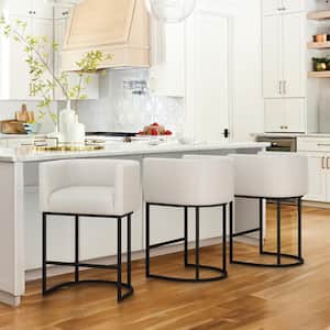 Jessica 26 in.White Modern Counter Bar Stool Fabric Upholstered Barrel Counter Stool with Metal Frame Set of 3