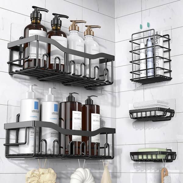 12.72 in. L x 5.5 in. H Stainless Steel Shower Shelf in Black for Bathroom Storage and Home Decor, Black (5-Pack)