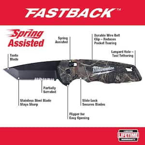 FASTBACK 3 in. Camo Stainless Steel Spring Assisted Folding Knife with FASTBACK Folding Utility Knife Set (3-Piece)