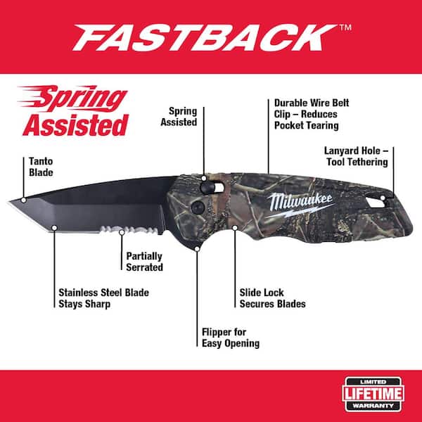 Fastback 2.5 in. Camo Stainless Steel Spring Assisted Folding Knife with Compact Auto Lock Tape Measure (2-Piece)