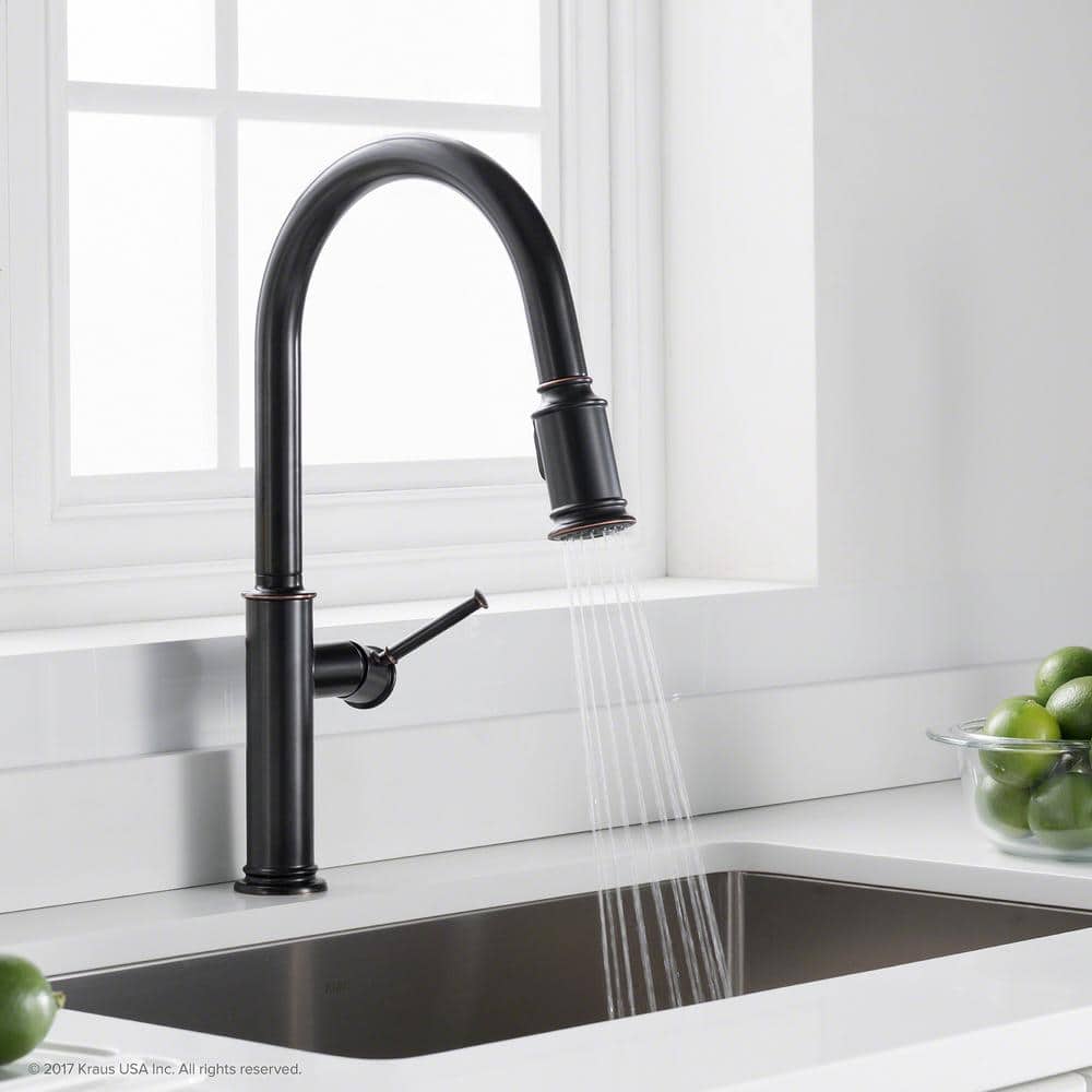 Elegant Bronze 17" Modern Pull-Out Spray Kitchen Faucet