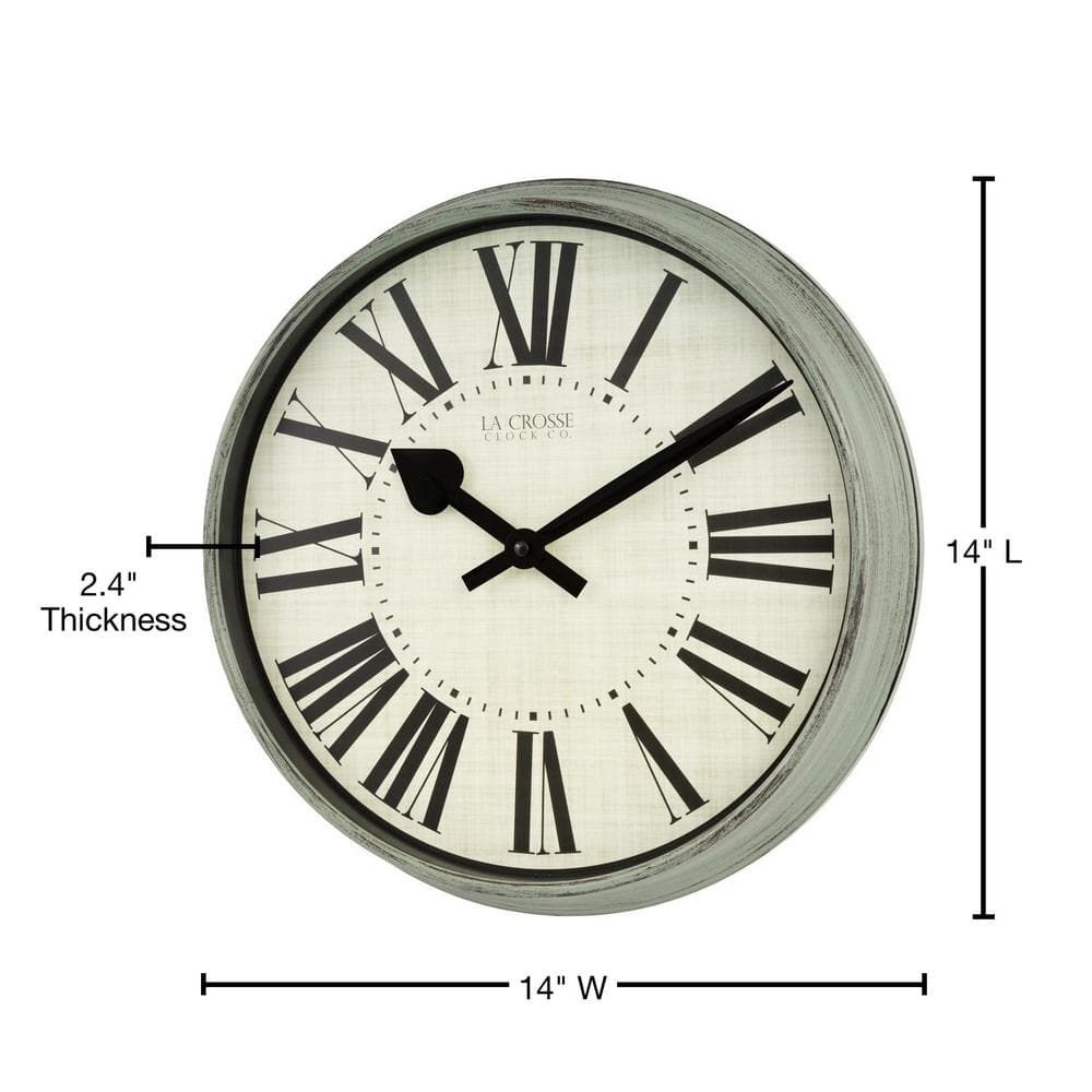 14" Sage Green Distressed Analog Wall Clock with Roman Numerals