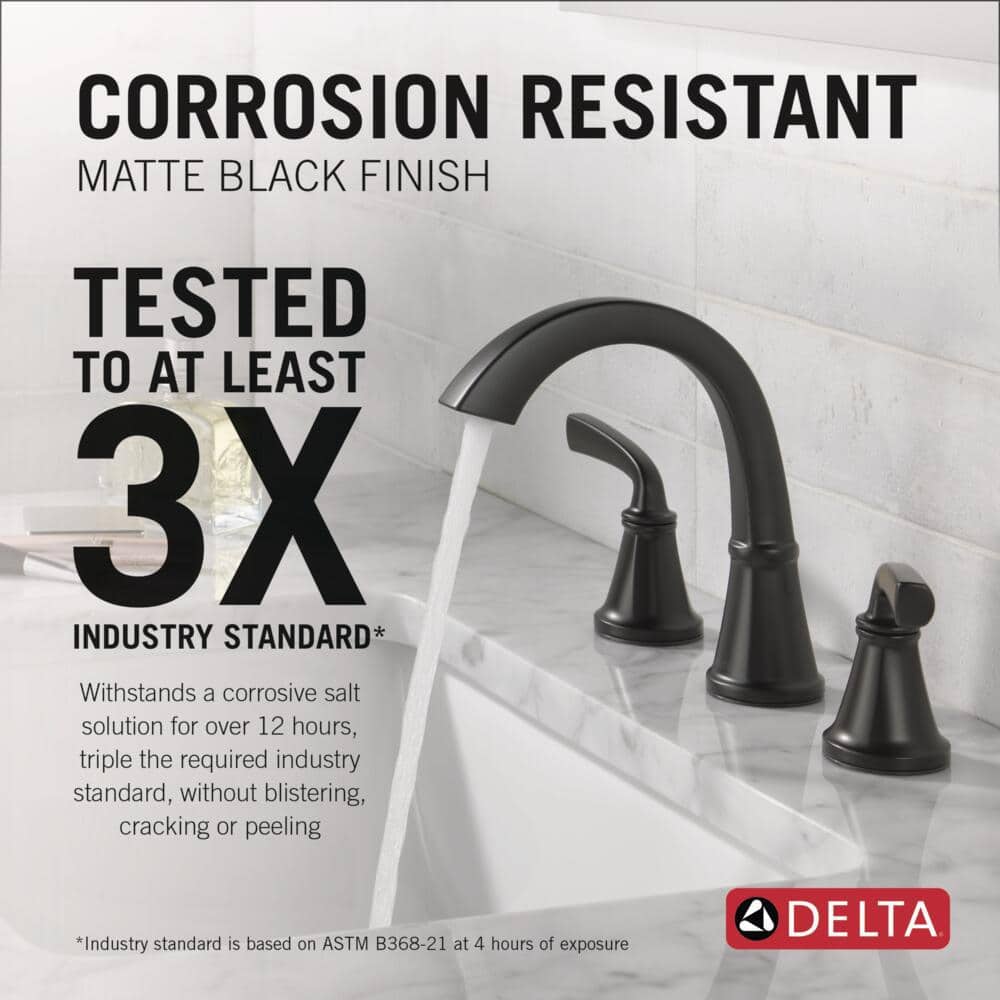 Delta Geist Matte Black Widespread Bathroom Faucet with Ceramic Disc Valve