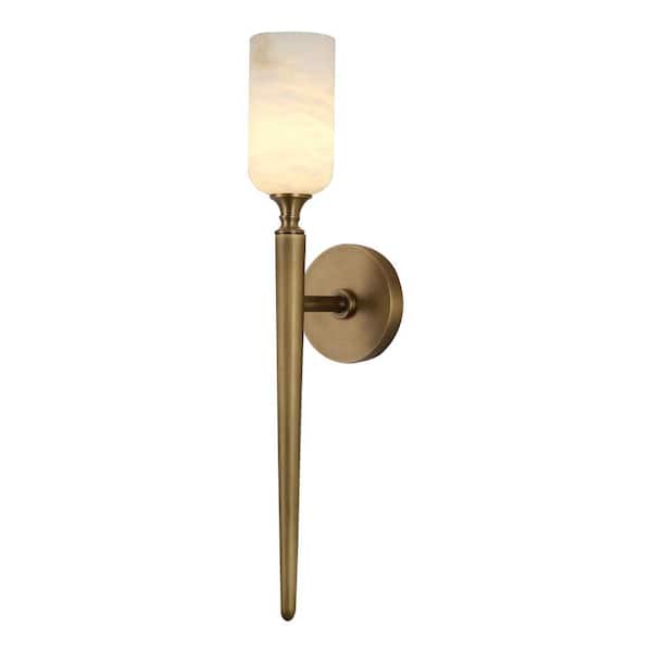 5.7 in. 1-Light Brass Dimmable LED Alabaster Wall Sconces, Natural Marble Wall Lamp, for Bedroom, Mirror, Bulb Included