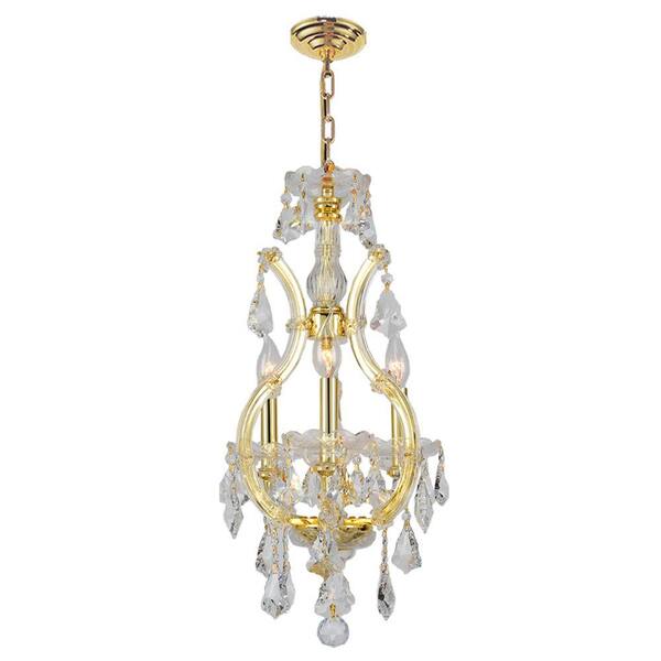 Worldwide Lighting Maria Theresa Collection 4-Light Polished Gold Chandelier with Crystal Shade