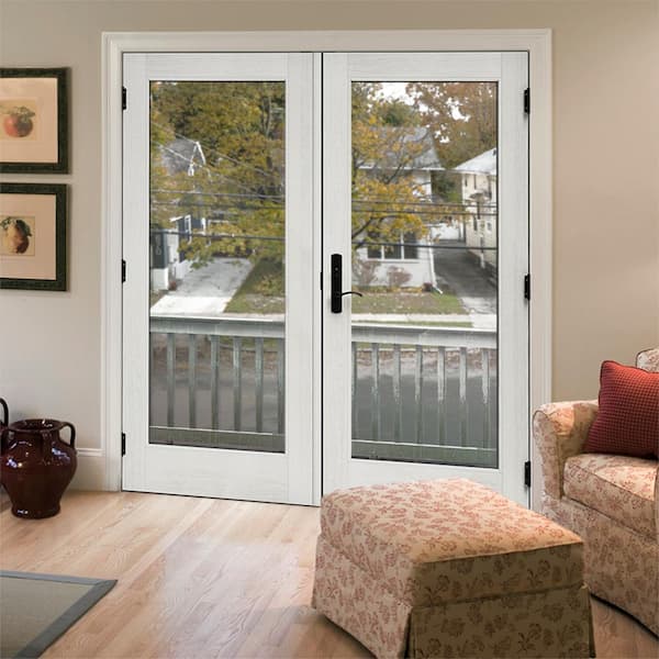 72 in. x 80 in. W-5500 White Clad Wood Right-Hand 15 Lite French Patio Door  w/Unfinished Interior