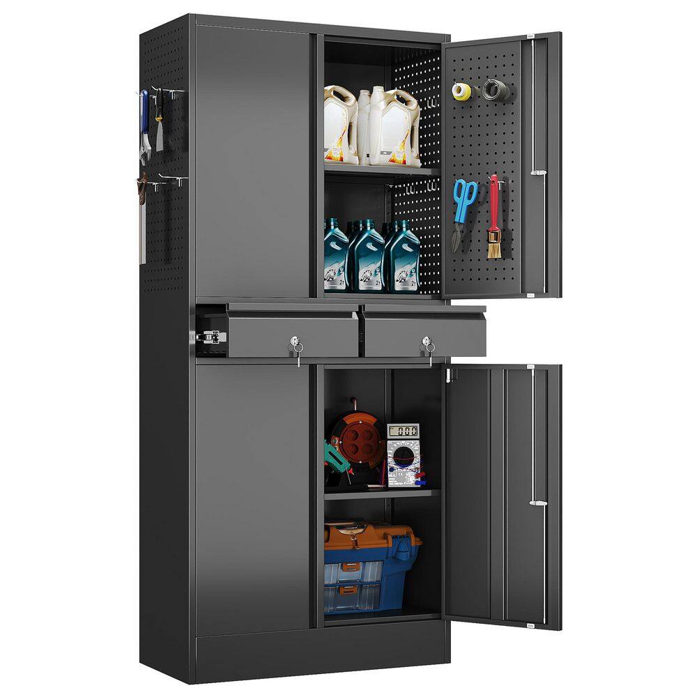30 in. W x 71 in. H x 15 in. D Metal Freestanding Storage Cabinet with 2-Shelves and Drawers, Hooks, Pegboard in Black price history on PriceWatchPro