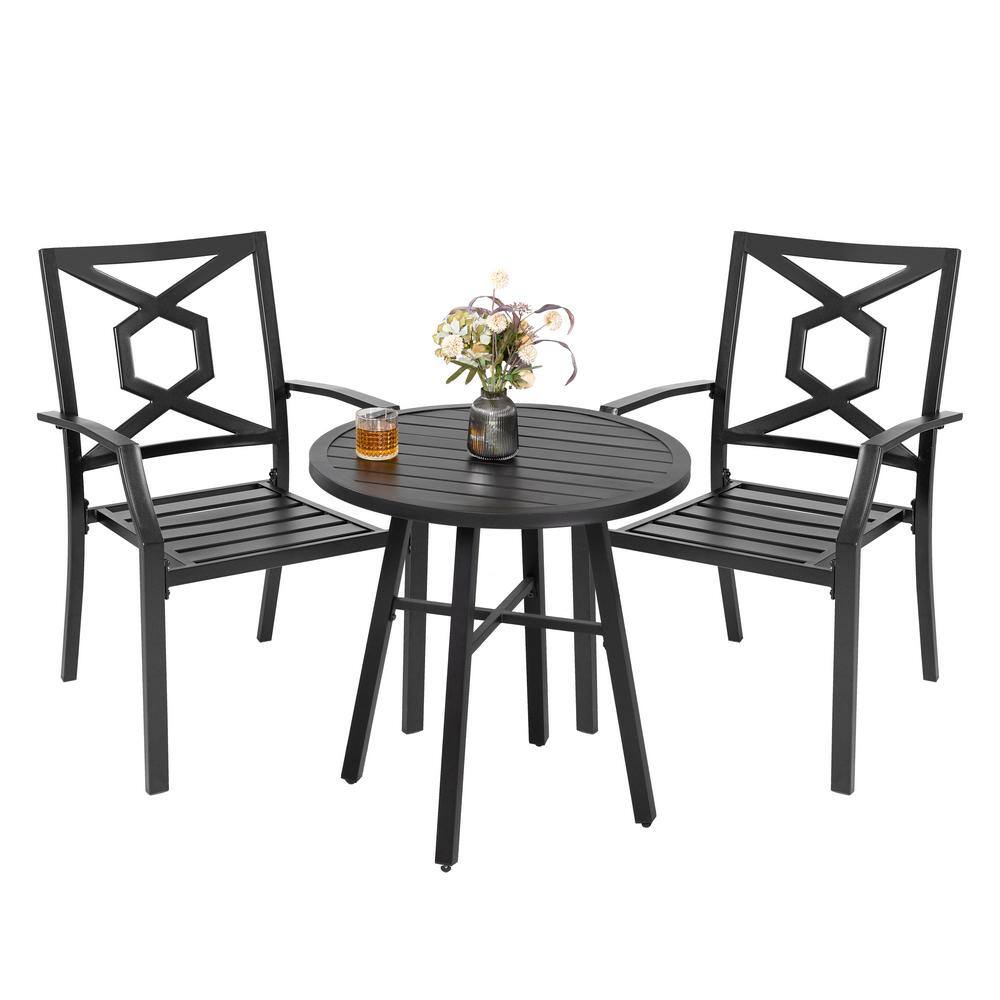 Nuu Garden 3-Piece Outdoor Patio Bistro Set With Round Coffee Table and Stackable Armchair Black - 1