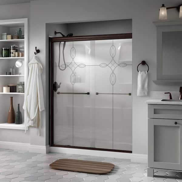 Delta Traditional 60 in. x 70 in. Semi-Frameless Sliding Shower Door in Bronze with 1/4 in. (6mm) Tranquility Glass