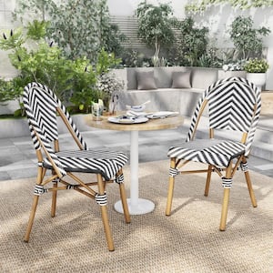 Elgine Black and Natural Tone Aluminum Outdoor Dining Chair (2-Set)