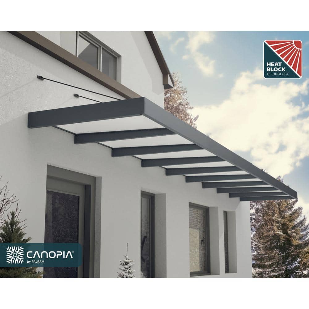 Sophia XL 28 ft Gray Aluminum and Acrylic Door Awning