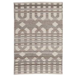 Ivory 5 ft. x 8 ft. Rectangle Abstract Polyester, Wool, Panipat Cotton Area Rug