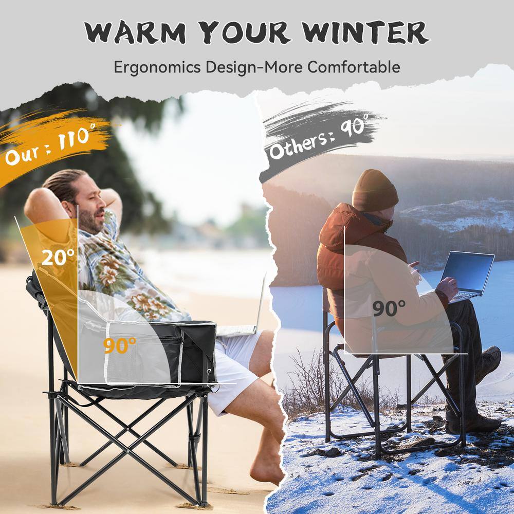 Double Heated Black Folding Outdoor Camping Chair with Cushions