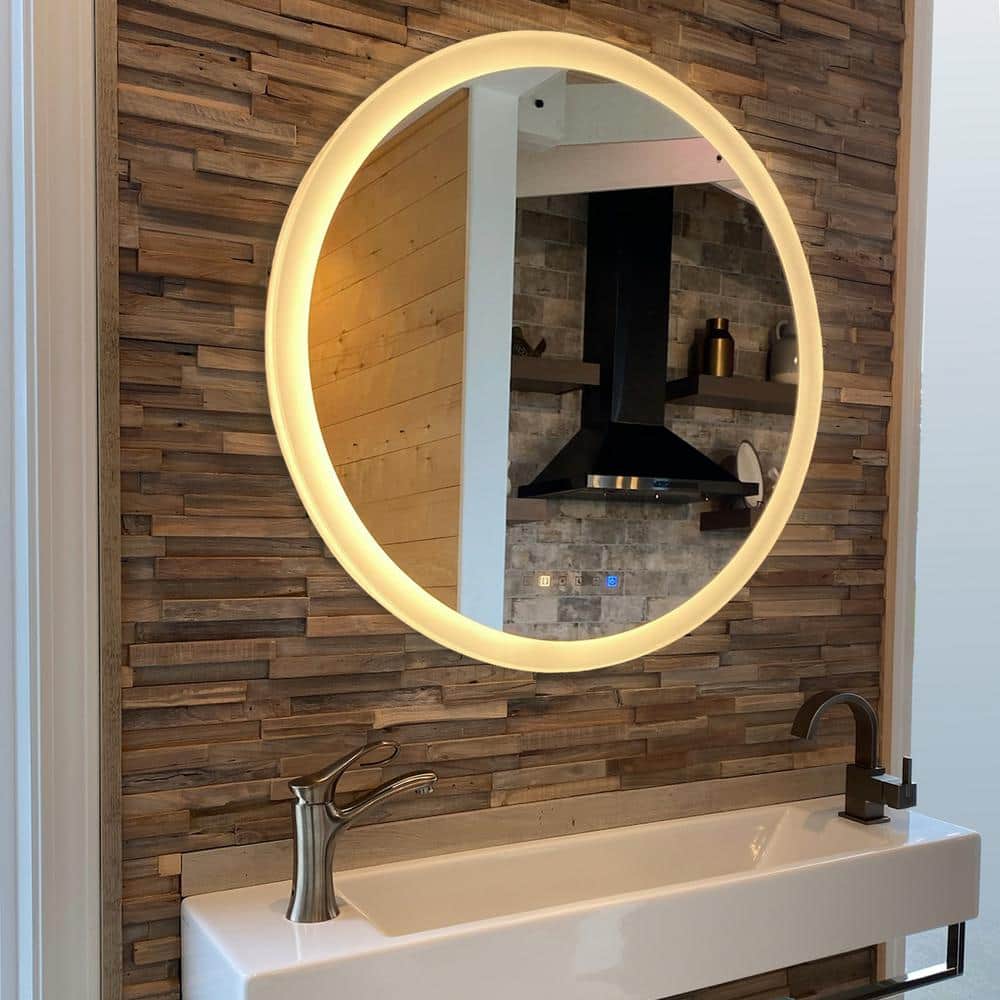 Elegant 28" Round Frameless LED Bathroom Mirror with Touch Sensor