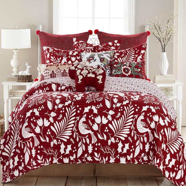 LEVTEX HOME Oscar and Grace Bretton Woods Red White Woodland/Medallion Full/Queen Cotton Front/Microfiber Back Quilt