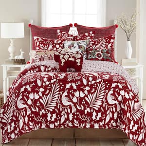 Oscar and Grace Bretton Woods Red White Woodland/Medallion Full/Queen Cotton Front/Microfiber Back Quilt
