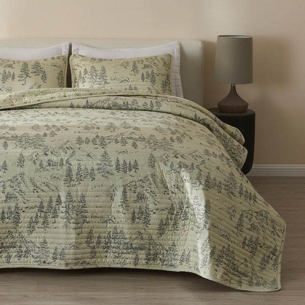 Grey Reversible Winter Printed Microfiber Quilt Set with Shams (2 or 3-Piece)