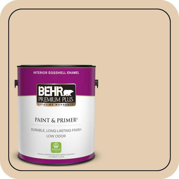 BEHR PREMIUM PLUS 1 gal. Home Decorators Collection #HDC-AC-09 Concord Buff Eggshell Enamel Low Odor Interior Paint & Primer