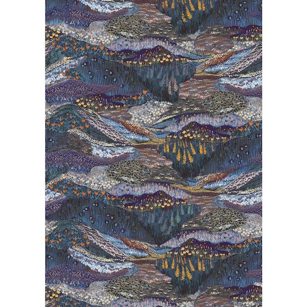 Midnight Blue Panoramic Valleys Print Non Woven Non-Pasted Textured Wallpaper 68 sq. ft.