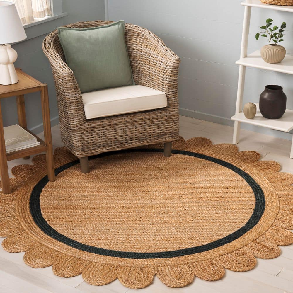 Natural Fiber 6 ft. x 6 ft. Round Natural/Dark Green Radiant Border Woven Area Rug price history on PriceWatchPro
