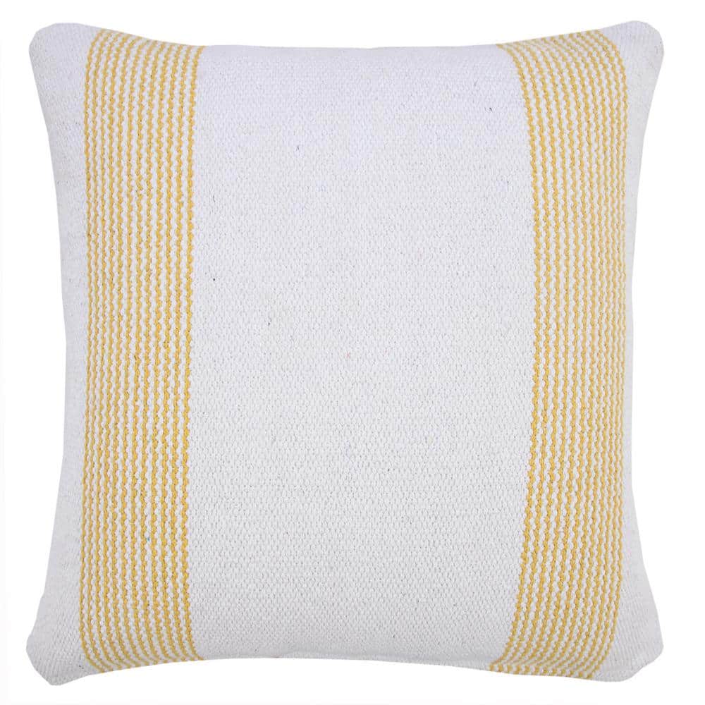 Balanced Yellow and White Cotton Polyester 20" x 20" Throw Pillow
