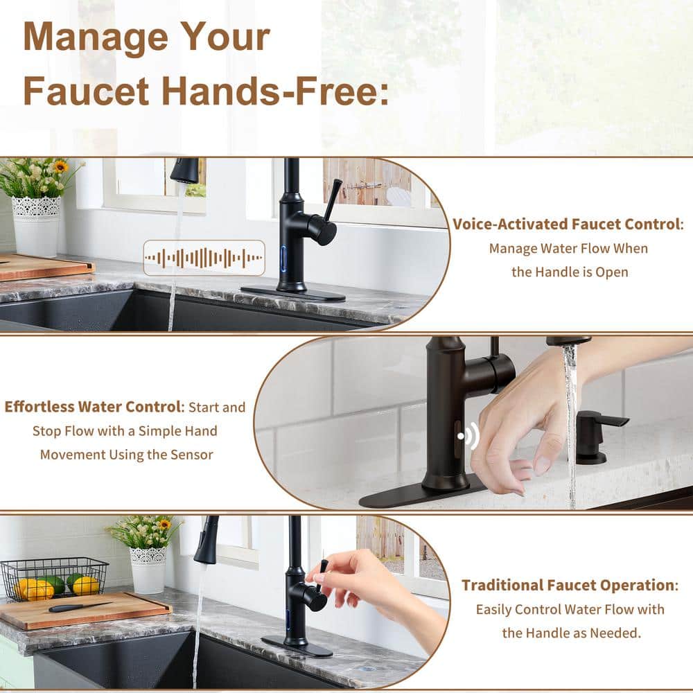 Matte Black Stainless Steel Touchless Pull-Down Sprayer Kitchen Faucet