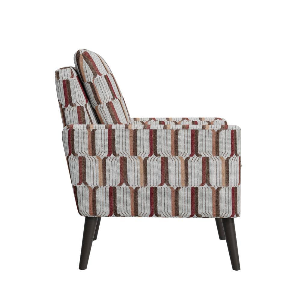 Mid-Century Modern Tan, Cream, and Red Stripe Barrel Accent Chair
