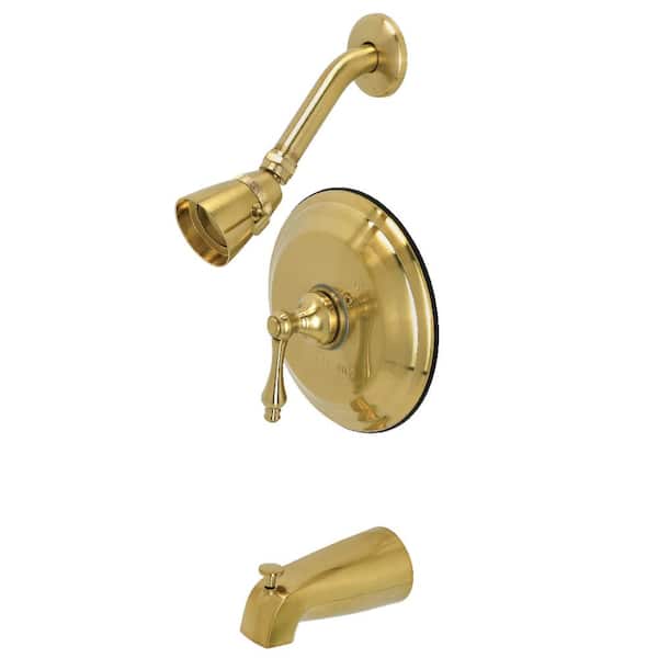 Kingston Brass Restoration Single Handle 1-Spray Tub and Shower Faucet 1.8 GPM with Corrosion Resistant in Brushed Brass