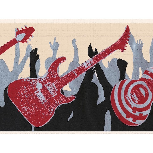 Dundee Deco Falkirk Dandy II Red Black Grey Guitars Music Peel and Stick Wallpaper Border