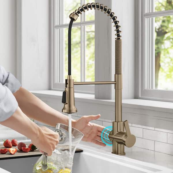 Britt Touchless Sensor Commercial Pull-Down Single Handle Kitchen Faucet in Spot Free Antique Champagne Bronze