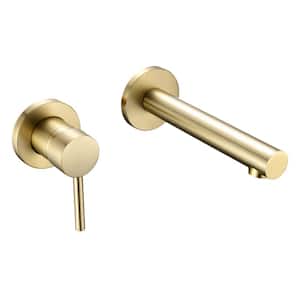 Left-Handed Single Handle Wall Mounted Bathroom Faucet in Brushed Gold
