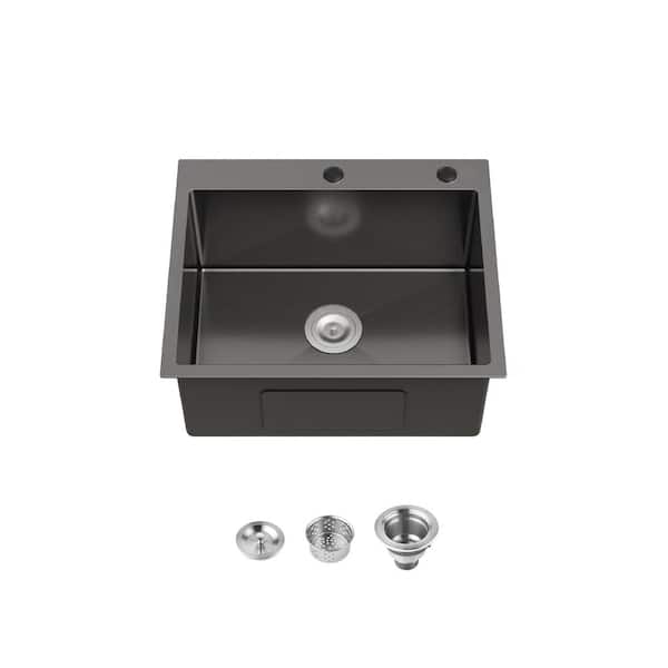 23 in. L x 19 in. W Drop-In Single Bowl 16-Gauge Stainless Steel Kitchen Sink in Gunmetal Black