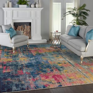 Celestial Blue/Yellow 9 ft. x 12 ft. Abstract Contemporary Area Rug
