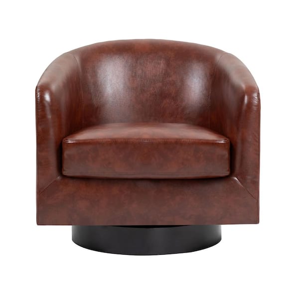Uixe Contemporary Red Brown Faux Leather Upholstered 360° Swivel Accent Arm Chair(Set of 1)