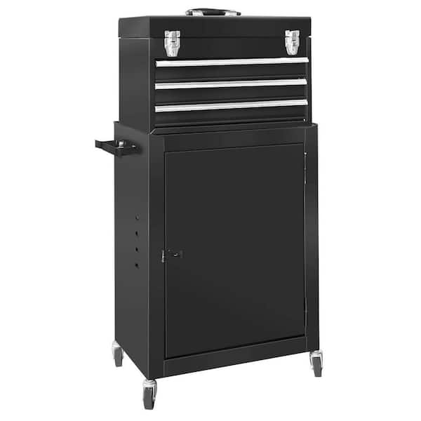 TCE 3 Drawer Rolling Tool Chest and Cabinet, Black, Square Handle