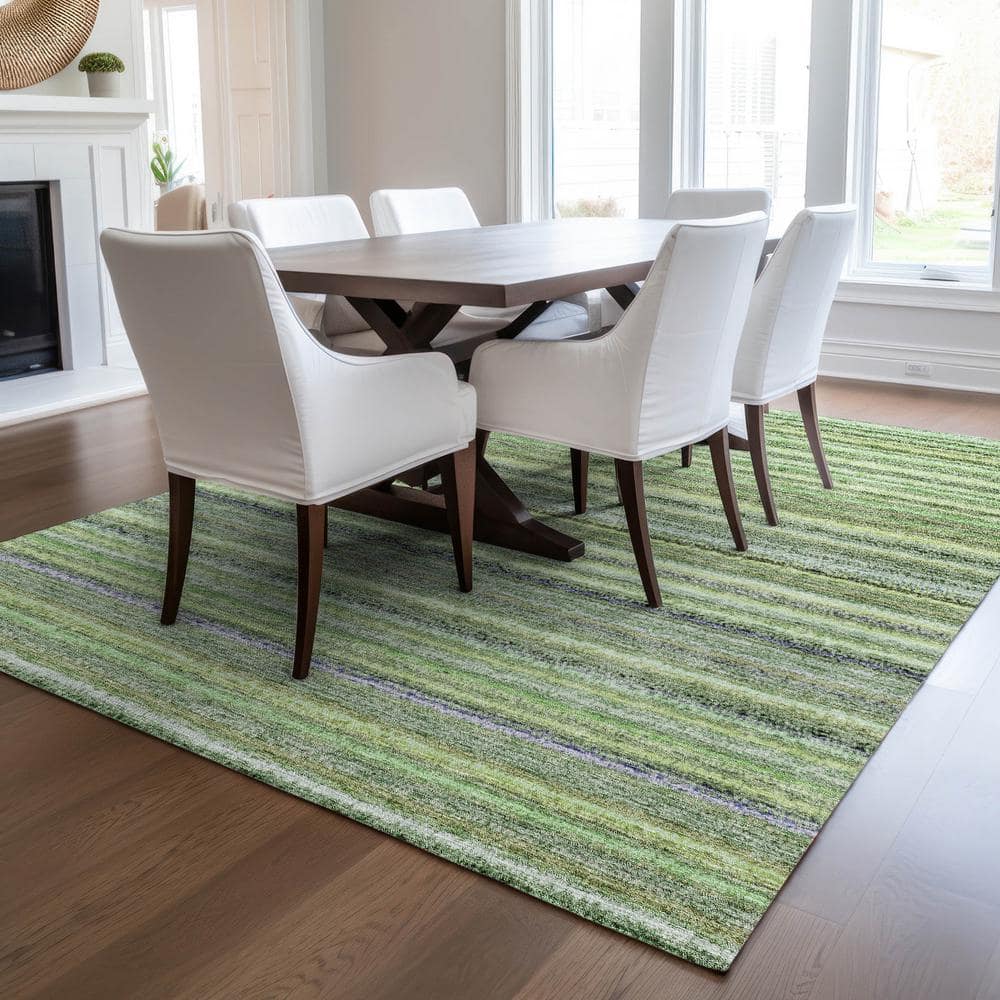 Green Stripe Synthetic Flat Woven 5' x 7' Rug