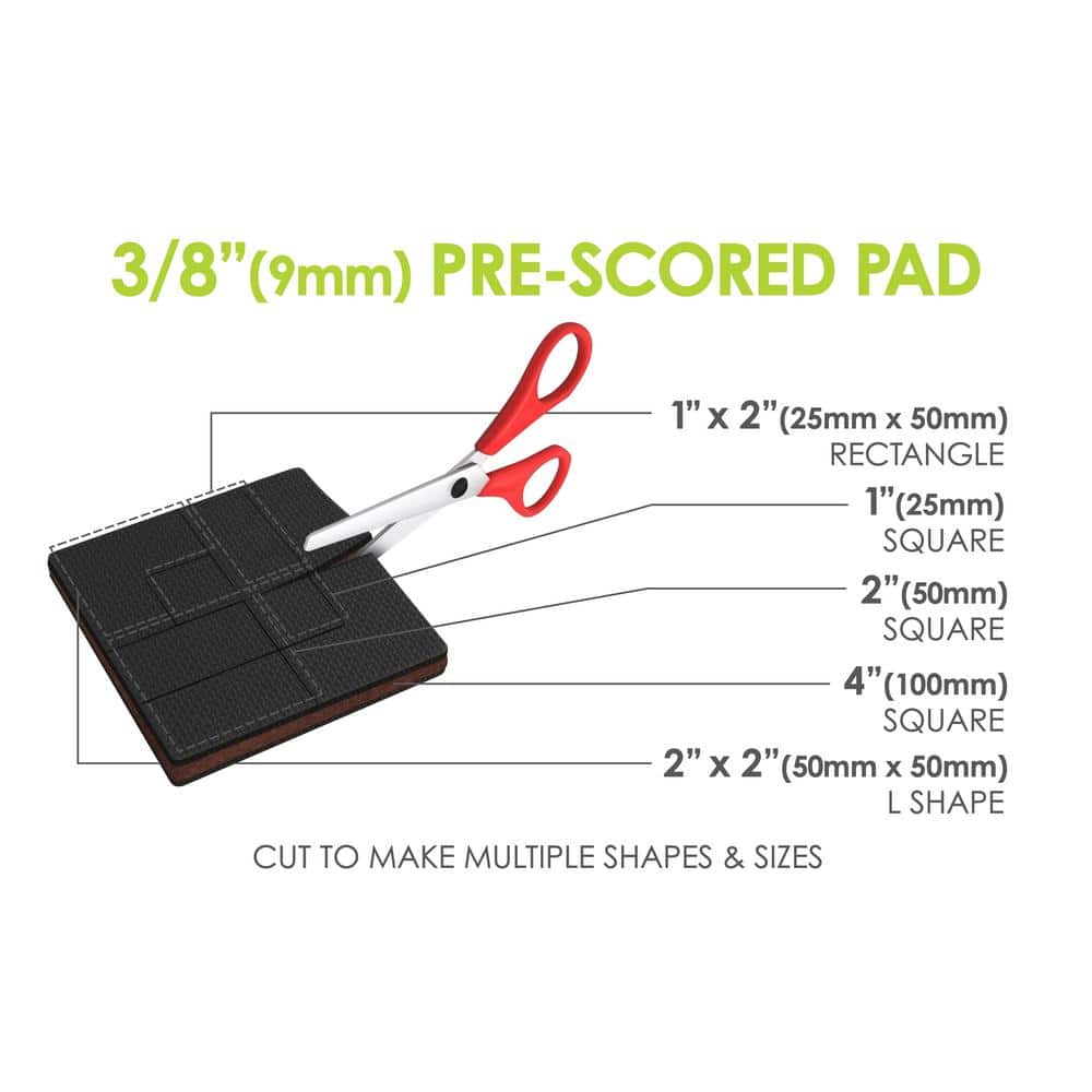 Black 4 Inch Square Non-Slip Rubber Felt Furniture Pads