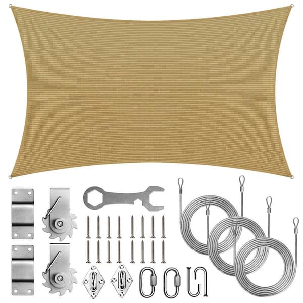 12 ft. x 20 ft. Sand Beige Rectangle Sun Shade Sail Screen Canopy with Hardware TAWAL