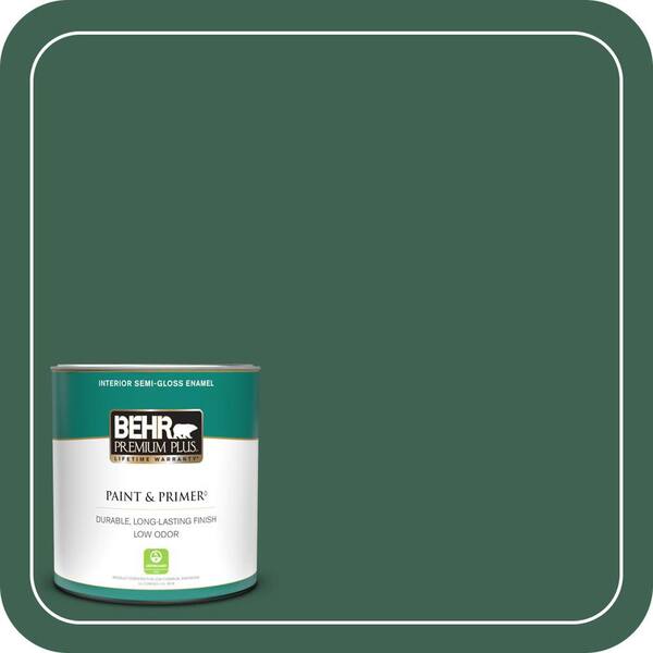 BEHR PREMIUM PLUS 1 qt. #M430-7 Green Agate Semi-Gloss Enamel Low Odor Interior Paint & Primer