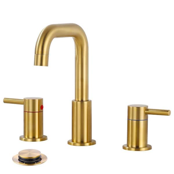 8 in. Widespread Double Handle Bathroom Faucet with Pop-up Drain Included in Gold