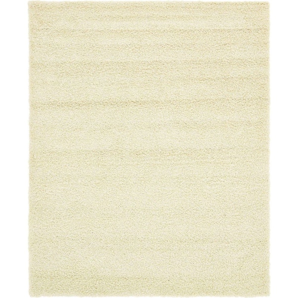 Unique Loom Solid Shag Pure Ivory 8 ft. x 10 ft. Area Rug