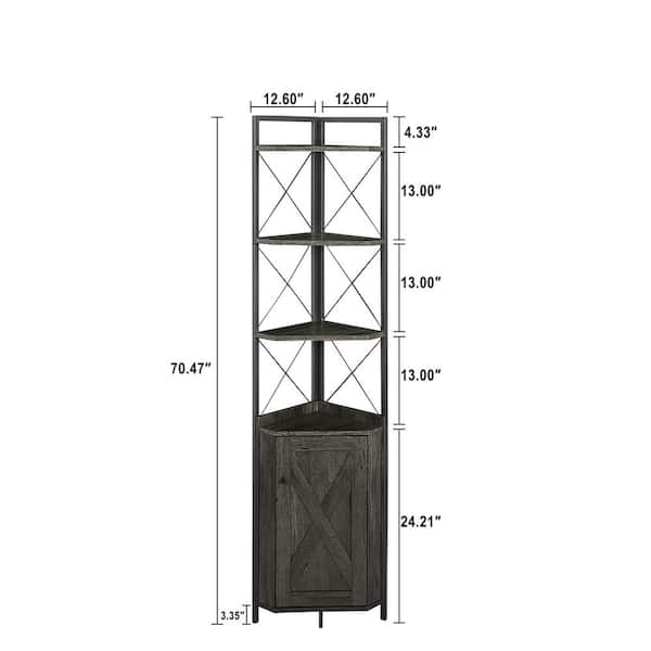 Dark Grey Corner Shelf 5-Tier Cabinet Bookshelf Stand Storage Rack