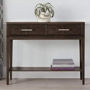 Rectangular Smoke Brown Wood 2 Drawer Console Table (44 in. W x 35 in. H)