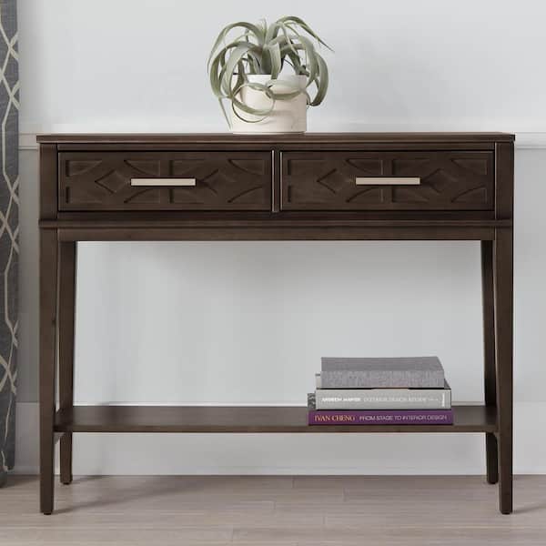StyleWell Rectangular Smoke Brown Wood 2 Drawer Console Table (44 in. W x 35 in. H)