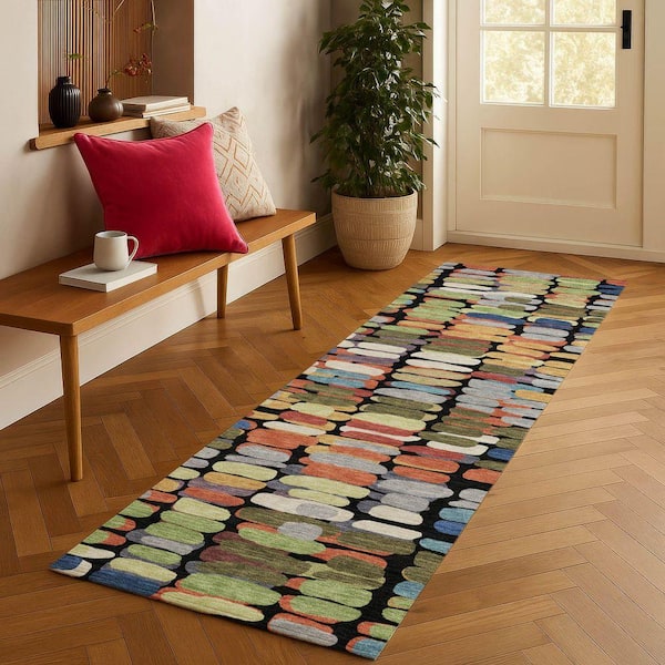 Chantille Machine Washable Indoor/Outdoor Abstract ACN2349 Black 2 ft. 3 in. x 7 ft. 6 in. Runner Rug