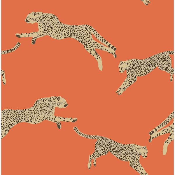 Scalamandre Clementine Leaping Cheetah Vinyl Peel and Stick Wallpaper Roll