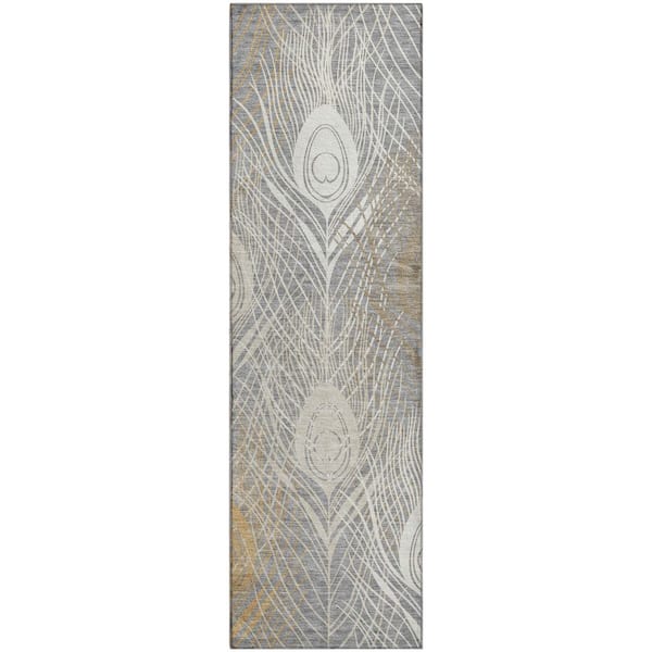 Mayfield Premium Machine Washable Abstract AMF2273 Gray 2 ft. x 7 ft. Runner Rug
