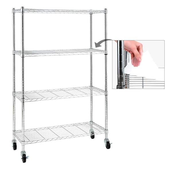 EFINE Chrome 4-Tier Rolling Heavy Duty Metal Wire Storage Shelving Unit  Caster 1 in. Pole (36 in. W x 57.7 in. H x 14 in. D) RL33654 - The Home  Depot